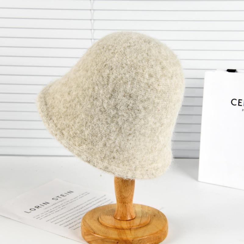 Женская вязаная шляпа-ведро из смесовой шерсти в корейском стиле - Теплая, универсальная, для большой головы, на осень/зиму