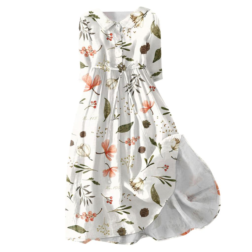 Женская мода повседневное платье с воротником на лацканах и пуговицами с рукавами 3/4