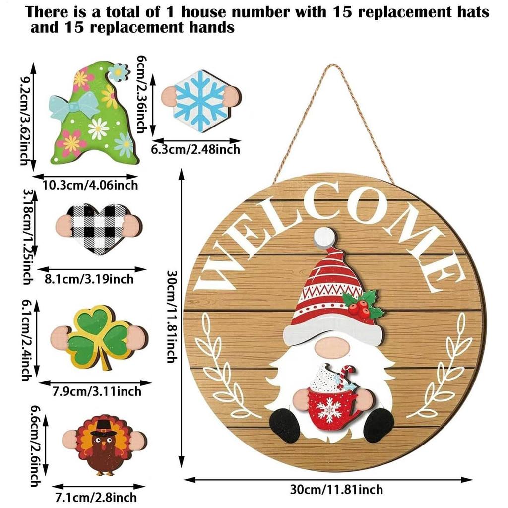 Halloween Gnome Door Sign with Magnetic Pieces - Welcome Sign Decor for Home Front Door, Porch, Yard, Garden, Indoor Party Decor