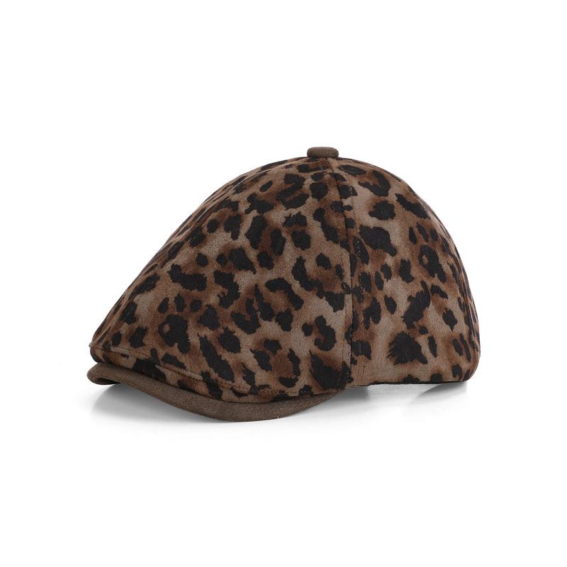Autumn Winter Retro Leopard Print Forward Cap Beret Women Peaked Cap