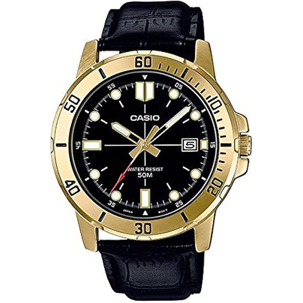 Casio MTP-VD01GL-1E Analog Watch Black Leather Strap Water Resistant Men's Timepiece