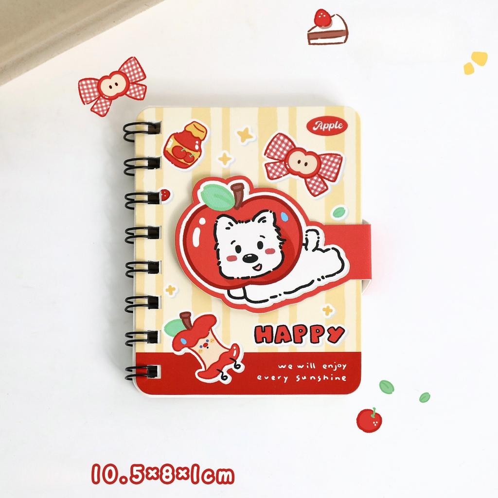 Cute Cartoon Notebook Apple Fruit Coil Notebook Kawaii Cartoon Study Notepad Portable Pocket Vocabulary Mistake Correction Journal for Student