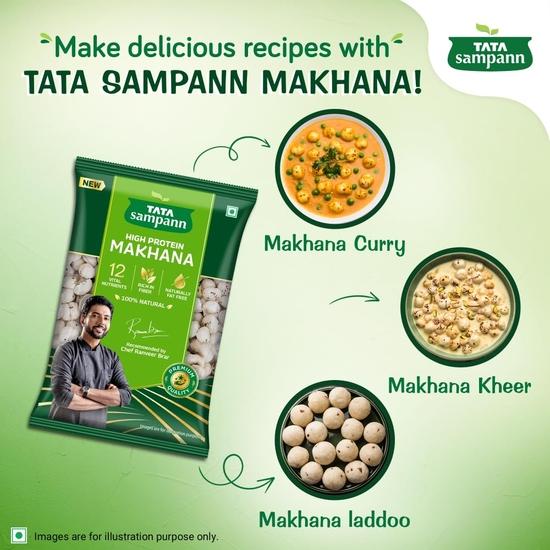 TATA Sampann Орехи лисы с высоким содержанием белка (Пхул Махана) 200 г с 12 жизненно важными питательными веществами, богатыми клетчаткой, естественным образом не содержащими жиры, рекомендованными шеф-поваром Ранвиром Браром