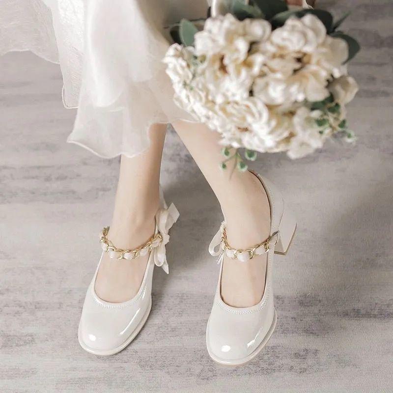 Туфли на толстом каблуке, женские, весна 2024, новые женские туфли Мэри Джейн из лакированной кожи, универсальные туфли на каблуке с неглубоким носком