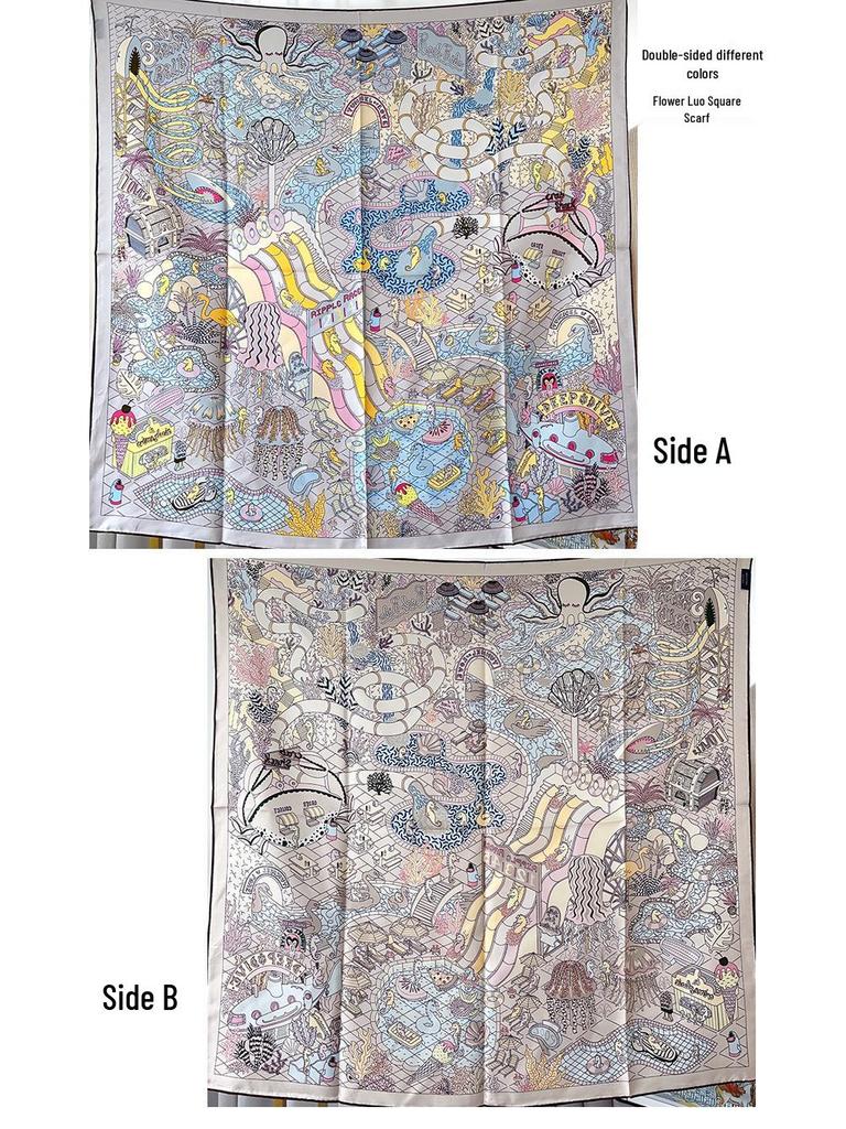 Elegant Thickened Mulberry Silk Twill Scarf/Shawl - Dual-Color Print for Women