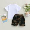 Baby Boys Shorts Set, Short Sleeve Letters Print T-shirt with Camouflage Shorts Summer Outfit