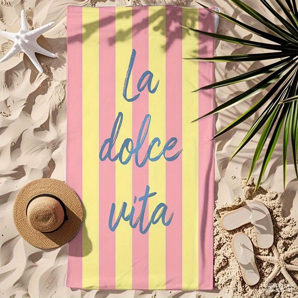La Dolce Vita Italian Pink Yellow Stripes Towel, Ultra Soft Quick Dry for Pool Travel Spa Gift