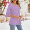 Women's Casual 3/4 Sleeve Tops Summer Square Neck T Shirts Ruffle Loose Fit Tunic Blouses