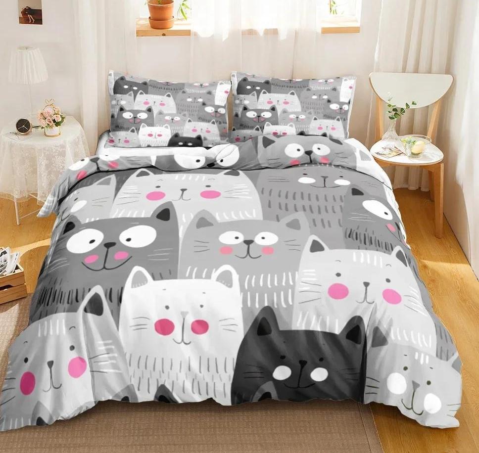 Мультяшный Милый Кот Пуховое Одеяло Пододеяльник 3-х Предметный Комплект Односторонней Печатью Постельное Белье Удобный Пододеяльник С 2 Наволочками