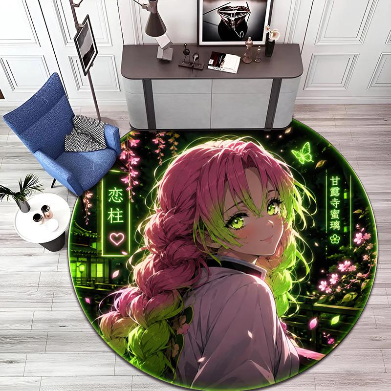 Classic Japanese-style cartoon Demon Slayer round rug, home soft decorative anti-slip yoga mat and chair mat, outdoor floor mat carpet K1