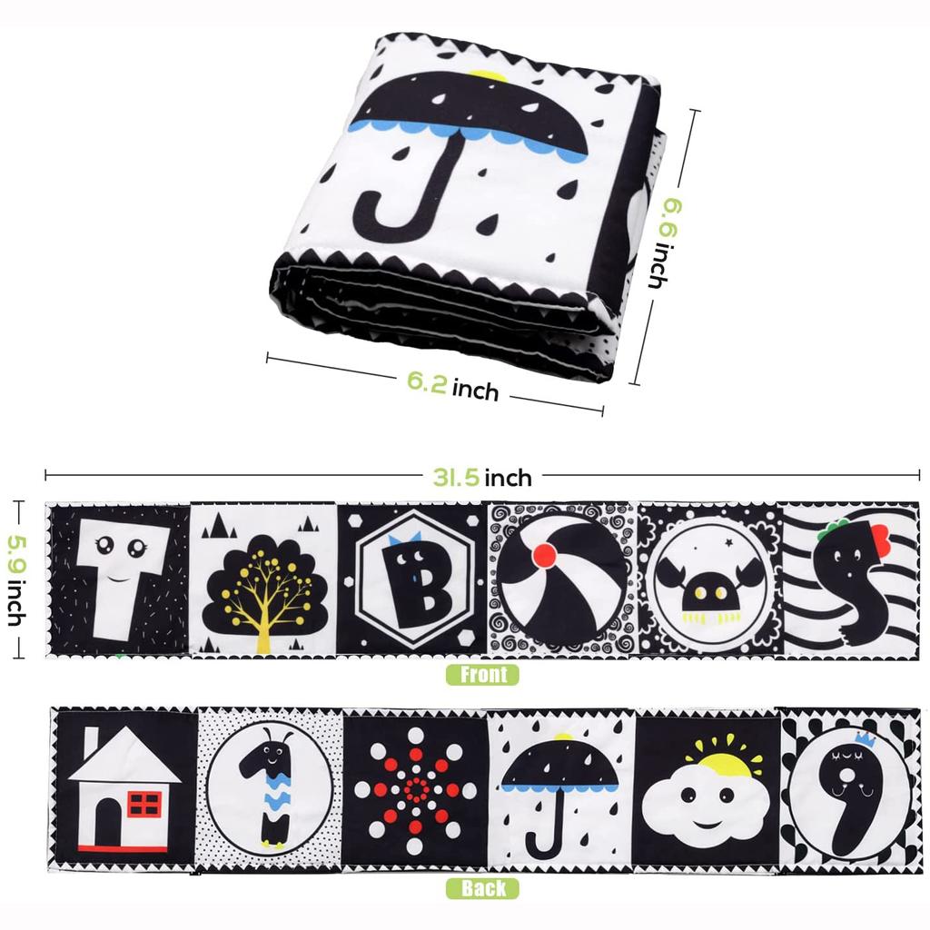 Tummy Time Toys, High Contrast Black and White Baby Soft Book Newborn Sensory Toys for Infants Visual Training Early Education
