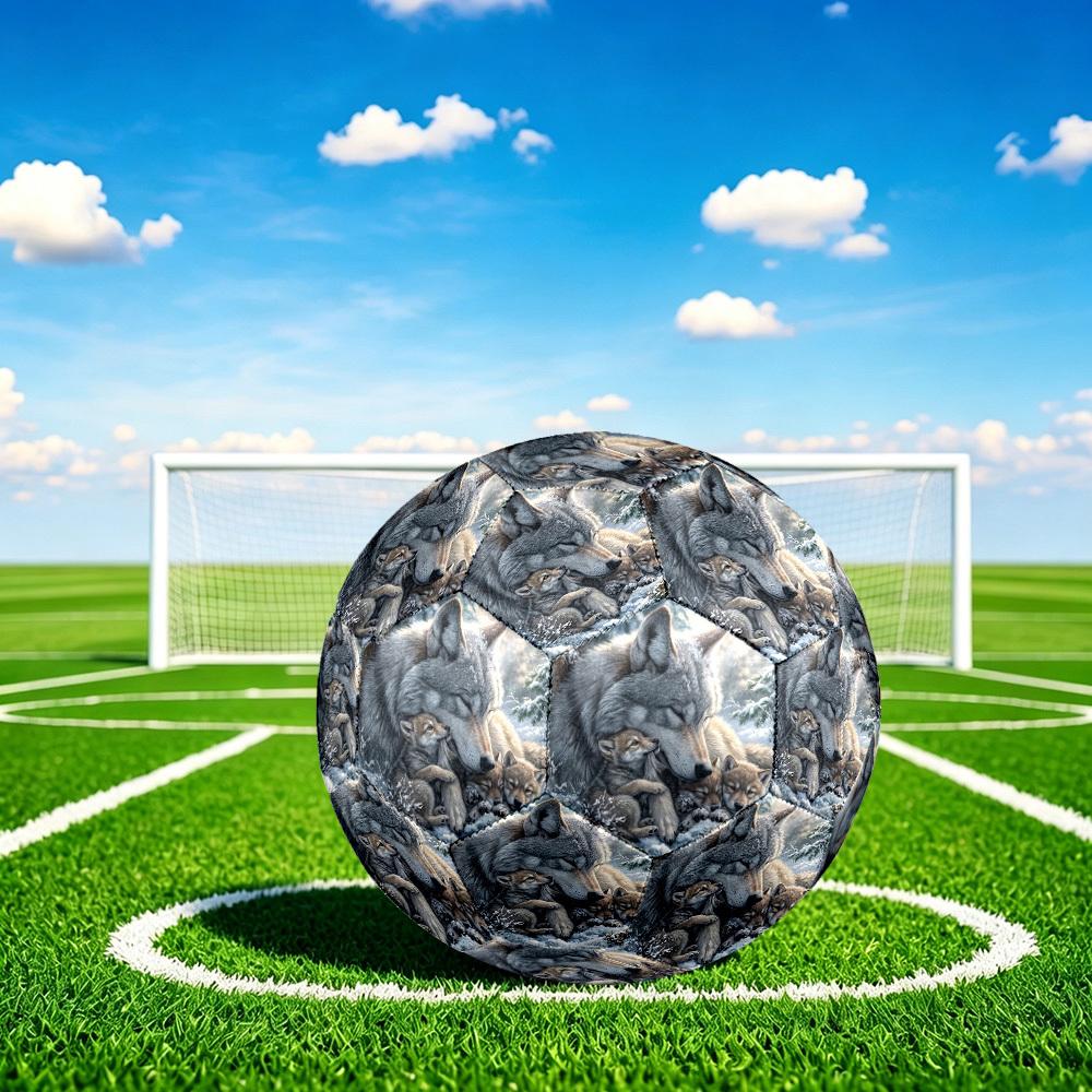 1pc Winter Wolf Family Theme Soccer Ball Football, Size 5, Lightweight PVC, Outdoor Training Soccer Ball,Gift c6591