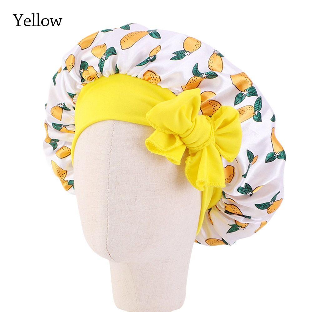 Boy Girls Band Bow Flower Printed Hair Beanie Sleep Hat Shower Cap Satin Bonnet