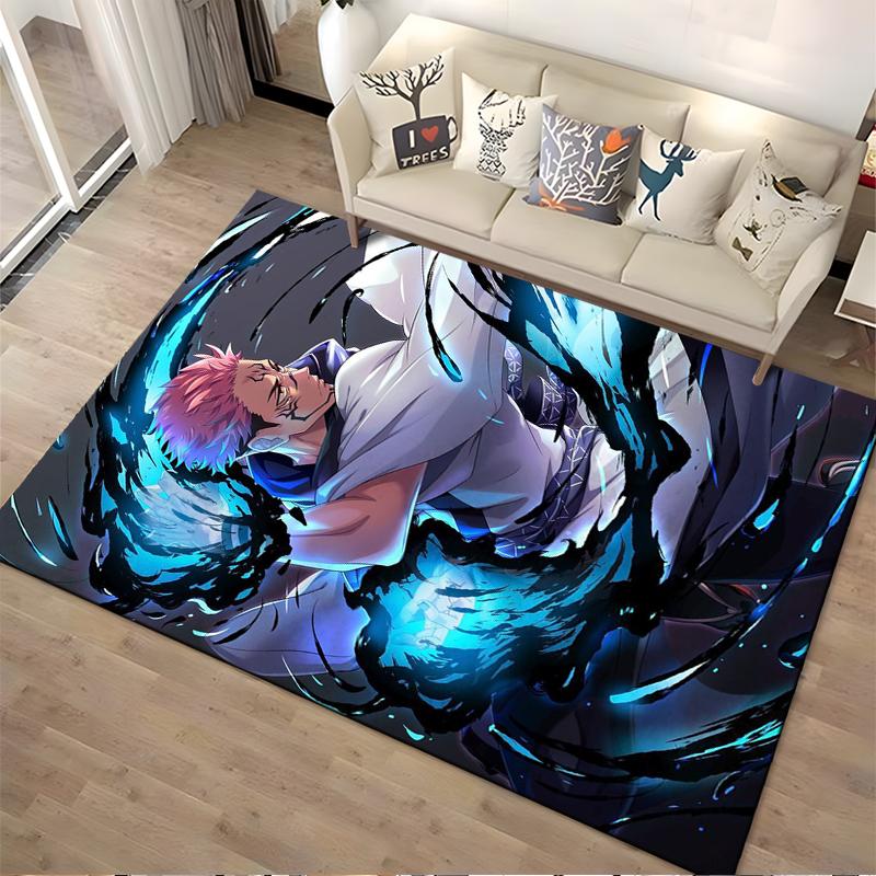 "Anime Style Carpet with Pink-Haired Warrior and Blue Energy Art" Suitable for use as an anti-slip for living room bedroom sofas