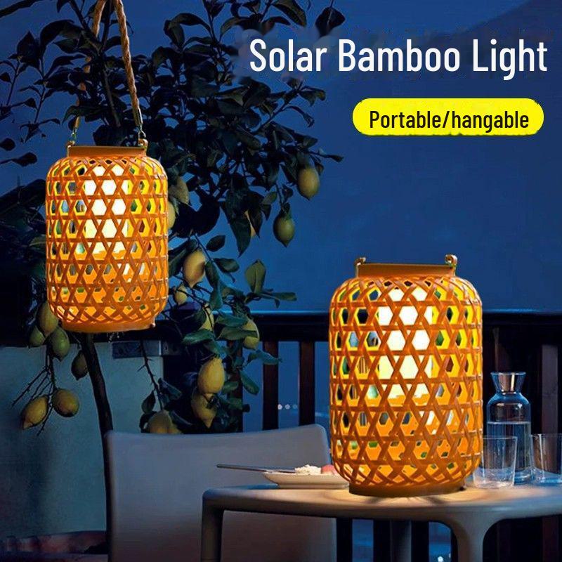 Solar Rattan Lantern: Bamboo Weave for Courtyard and Garden Decoration
