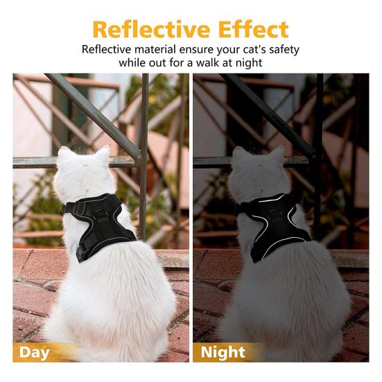 Кошачья шлейка и поводок для прогулок, регулируемый, устойчивый к побегу, жилет для котят, шлейка со светоотражающими полосками для котят средних и больших размеров