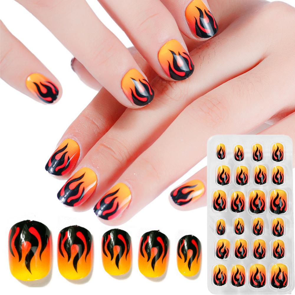 On Halloween Glue Self Bat Fire Nail Art Decorations Manicure Fake Nail Tips Short False Nails