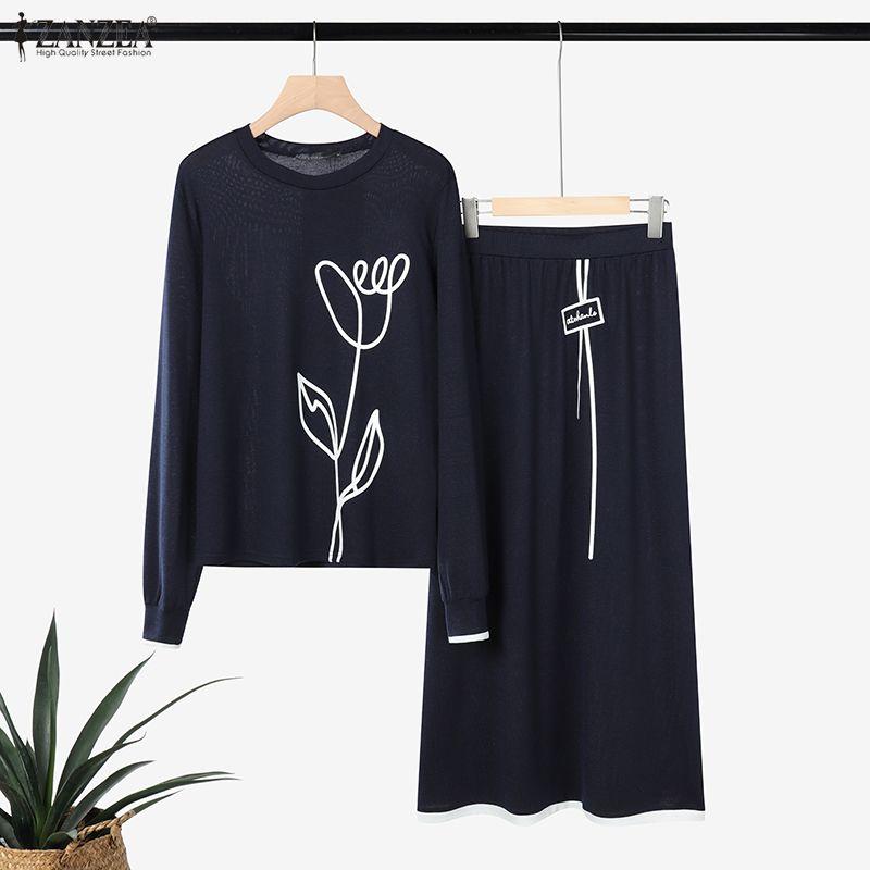 ZANZEA Женский повседневный костюм из двух частей с длинным рукавом и брюками