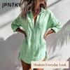 JPNTKY Модные Осенние Зимние Однотонные Платья с Принтом и Длинным Рукавом, Поло, Повседневные