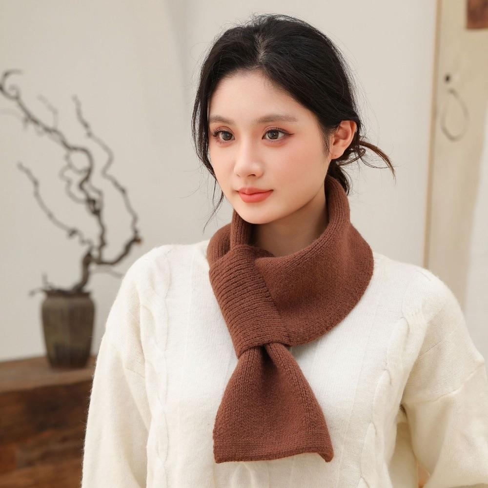 Windproof Knitted Scarf Solid Color Cross Short Scarf Fashion Neck Thermal Warmer Autumn Winter