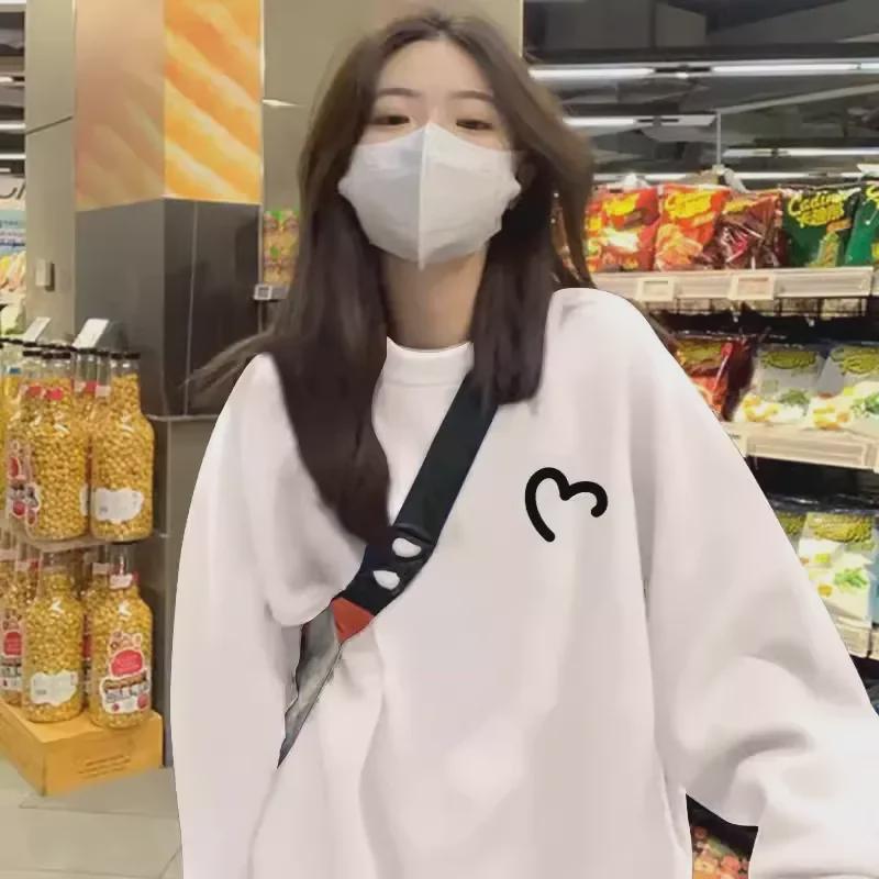 Женская толстовка Plus Velvet European Blue с круглым вырезом - весна/осень 2024 г., свободный топ