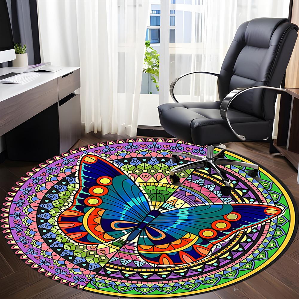1pc Mandala ButterflyChair Carpet for Office, Indoor Non-Slip Washable Polyester Fiber Carpet, Mat For Office, Machine Washable
