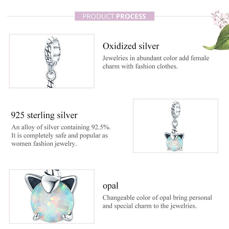 BAMOER Opal Cute Pony Pendant 925 Sterling Silver Charm Pendant for Original Bracelet Bangle Women Fashion Jewelry