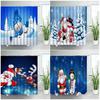 Funny Cartoon Santa Claus Snowman Christmas Shower Curtains Set Winter White Cedar Snowflake Holiday Decor Xmas Bathroom Curtain