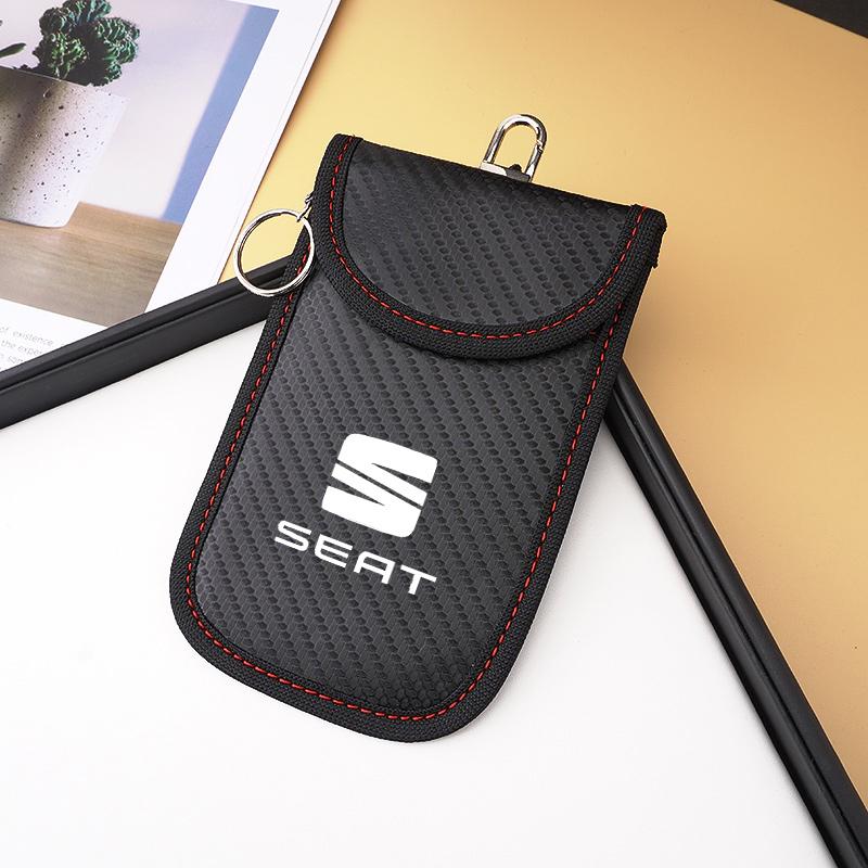 rldf3 Car LOGO Key Storage Bag Blocker Case Pocket Remote Control For SEAT Cupra Ibiza Leon E-Racer Ateca FR 5f MK2 Car Accessories
