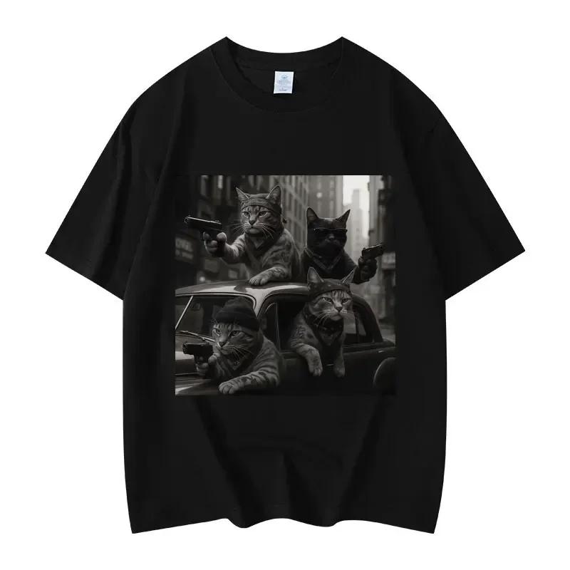 Funny Cat Gang Meme Graphic T Shirts Unisexs Wounisexs Fashion Vintage Short Sleeve Tshirt High Quality Cotton Oversized Tshirts