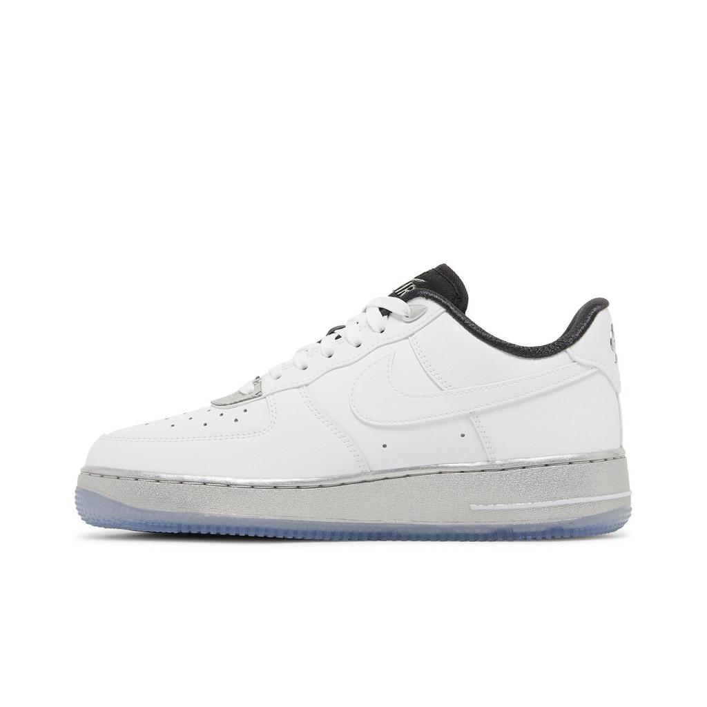 Nike Womens Air Force 1 07 SE 'Chrome Pack - White' (women's sizes) White / White / Metallic Silver / Black Skateboard Shoes DX6764 100