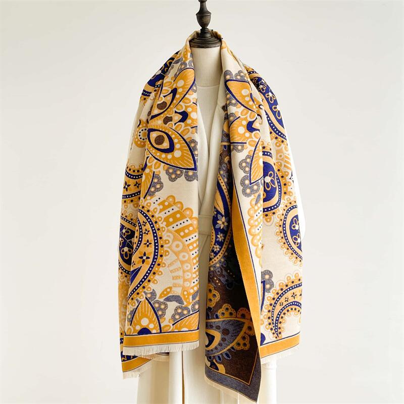 2024 Autumn/Winter New Color Blocked Imitation Cashmere Women'S Tassel Shawl Thickened Warm Double Sided Jacquard Wool Scarf