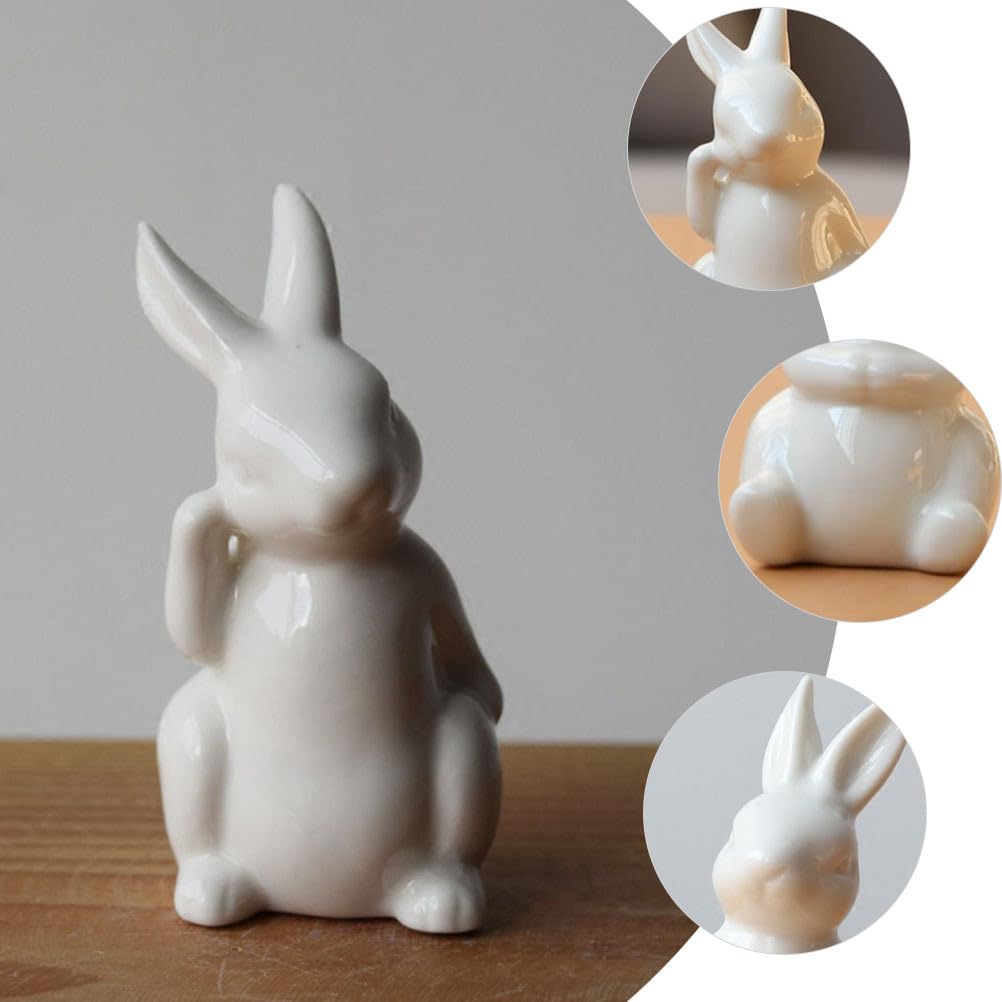 NUOBESTY Rabbit Figurine, Cute Easter Decoration, White Ceramic Rabbit Figurine, Nordic Style, Room Decor, Gift, Set of 2 (AB Style)