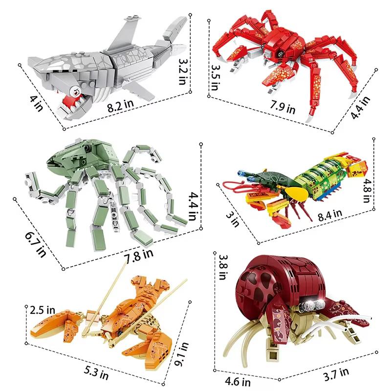 Sea World Building Block Toy Акула Омар Водное существо DIY Сборная игрушка Building Block Toy Детский творческий рождественский подарок