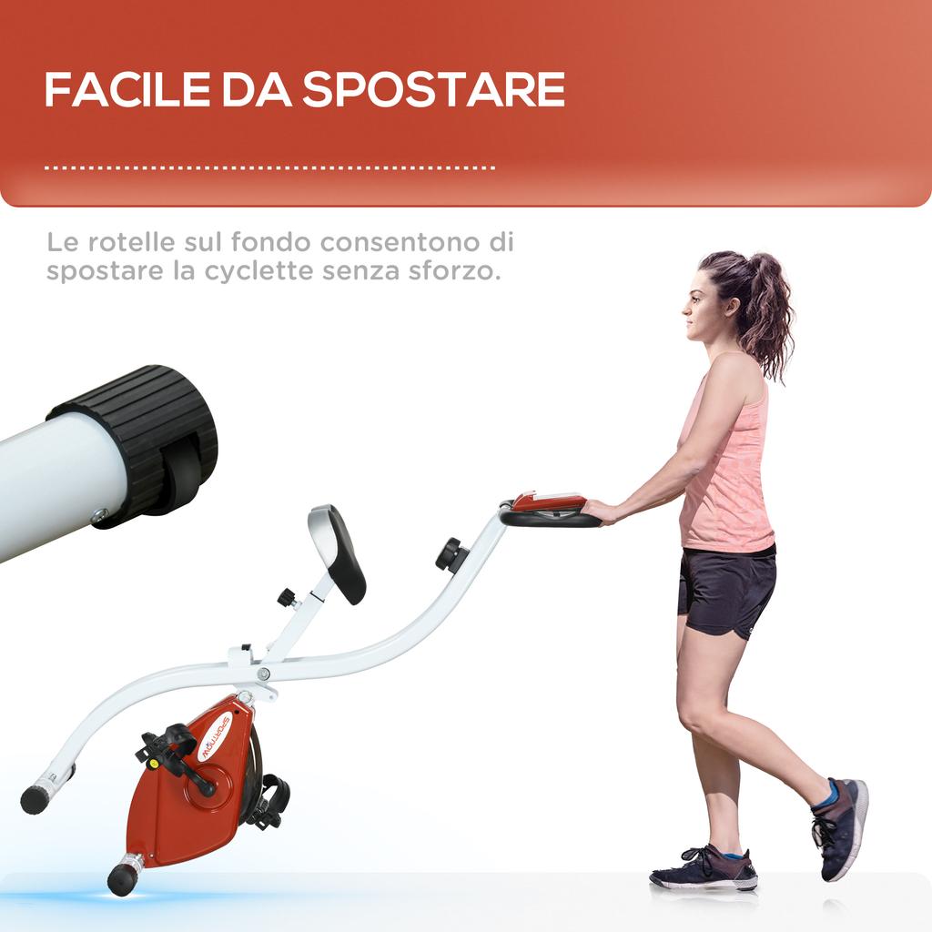 Foldable Magnetic Exercise Bike with 8 Resistance Levels and Adjustable Seat, in Steel, 97x43x110 cm, Red