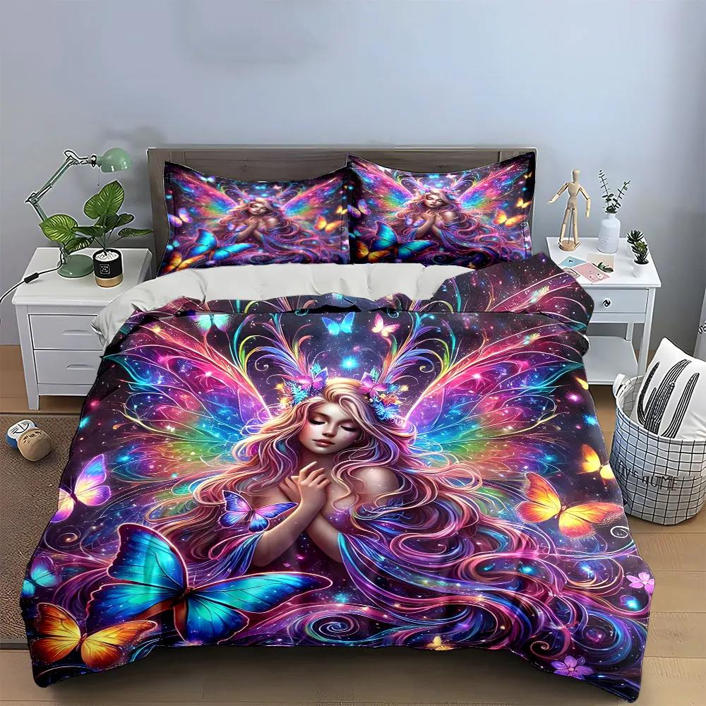 Butterfly Fairy Art Decor Set Bedding Set with 1 Duvet Cover 2 Pillowcases Single Double King Queen Gift