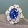 Sterling Blue Cubic Zirconia Ring for Women Full Bling Iced Out Bridal Wedding Rings Anniversary Gift Fashion Jewelry