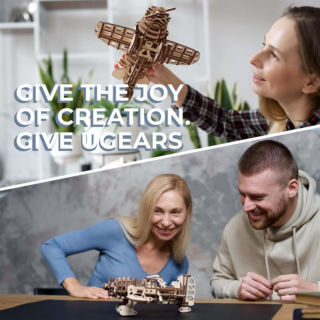 Ugears Mad Hornet Airplane 70183 Wooden Puzzle, Crafts & Model Building Kit, No Glue or Tools Required, for Adults
