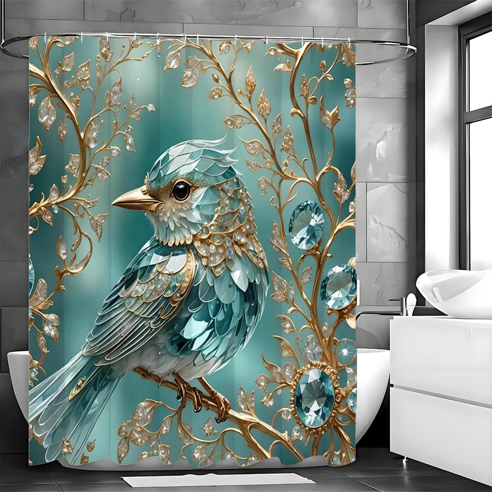 Креативная шторка для душа Blue Bird Tree Jewel, Декоративная шторка для душа для ванной комнаты, Водонепроницаемая шторка для душа с крючками