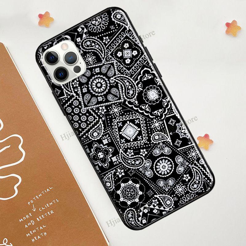 Черный чехол-бандана с бесшовным узором для iPhone 12 Pro Max 13 mini для iPhone XR XS X SE 2020 7 8 Plus 11 Pro Max