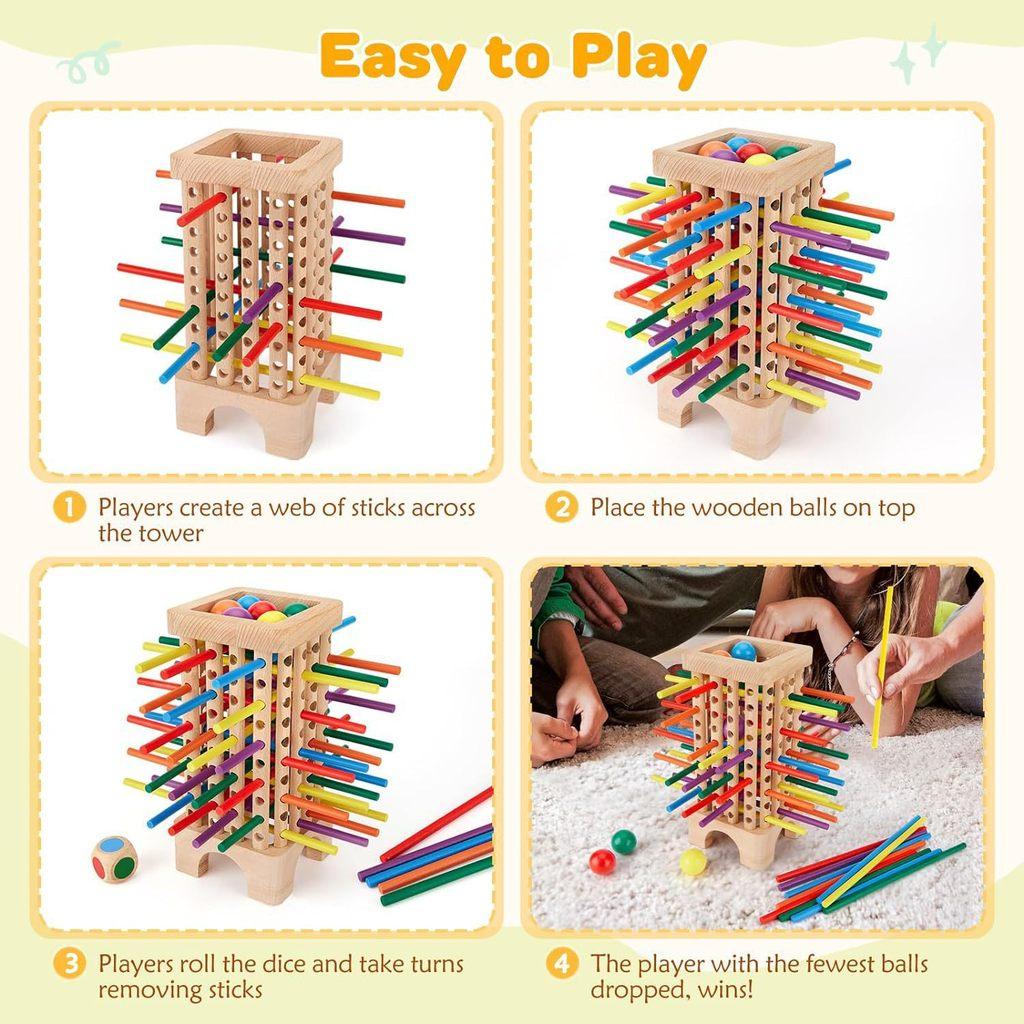 Wooden Montessori Puzzle Board Game With 42 Colorful Sticks For Kids Educational Play