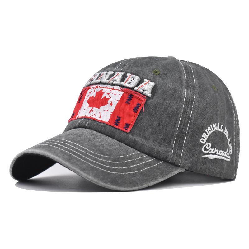 Вышитая бейсболка из стираного хлопка с изображением кленового листа в канадском стиле Выстиранная и старая канадская кепка
