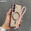 Для Magsafe Ремешок на запястье Мягкий чехол для Samsung Galaxy S24 S25 S26 Ultra S22 S21 Plus S23 FE Шнурок Пленка на объектив Магнитная крышка