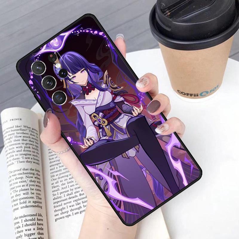 Чехол для телефона Genshin Raiden Shogun Чехол Для Samsung Galaxy S24 S25 Ultra S21 S22 Ultra S10E Note 10 Plus Note 20 FE S23