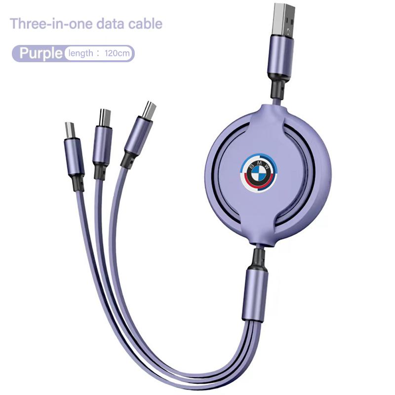 BBKH5 3 In 1 Retractable Data Cable USB Car Charger Head Auto Accessories For BMW 3 5 7 Series F30 i4 X3 F10 E90 F20 E46 E87 E70 X3  E