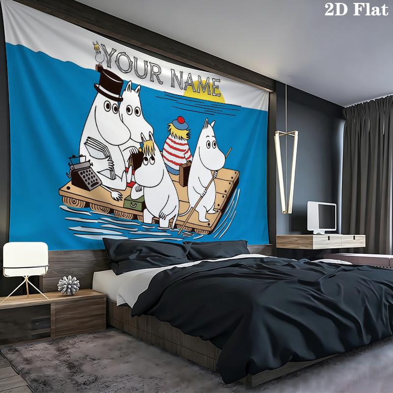 Custom Name,Moomin Wall tapestry, aesthetic printed fabric blanket, suitable for bedroom, living room, and home decor.