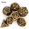 7 шт., металлические кубики с желтым зубчатым колесом, набор полых металлических многогранных кубиков, подходящий для ролевой игры, настольной игры, карточной игры