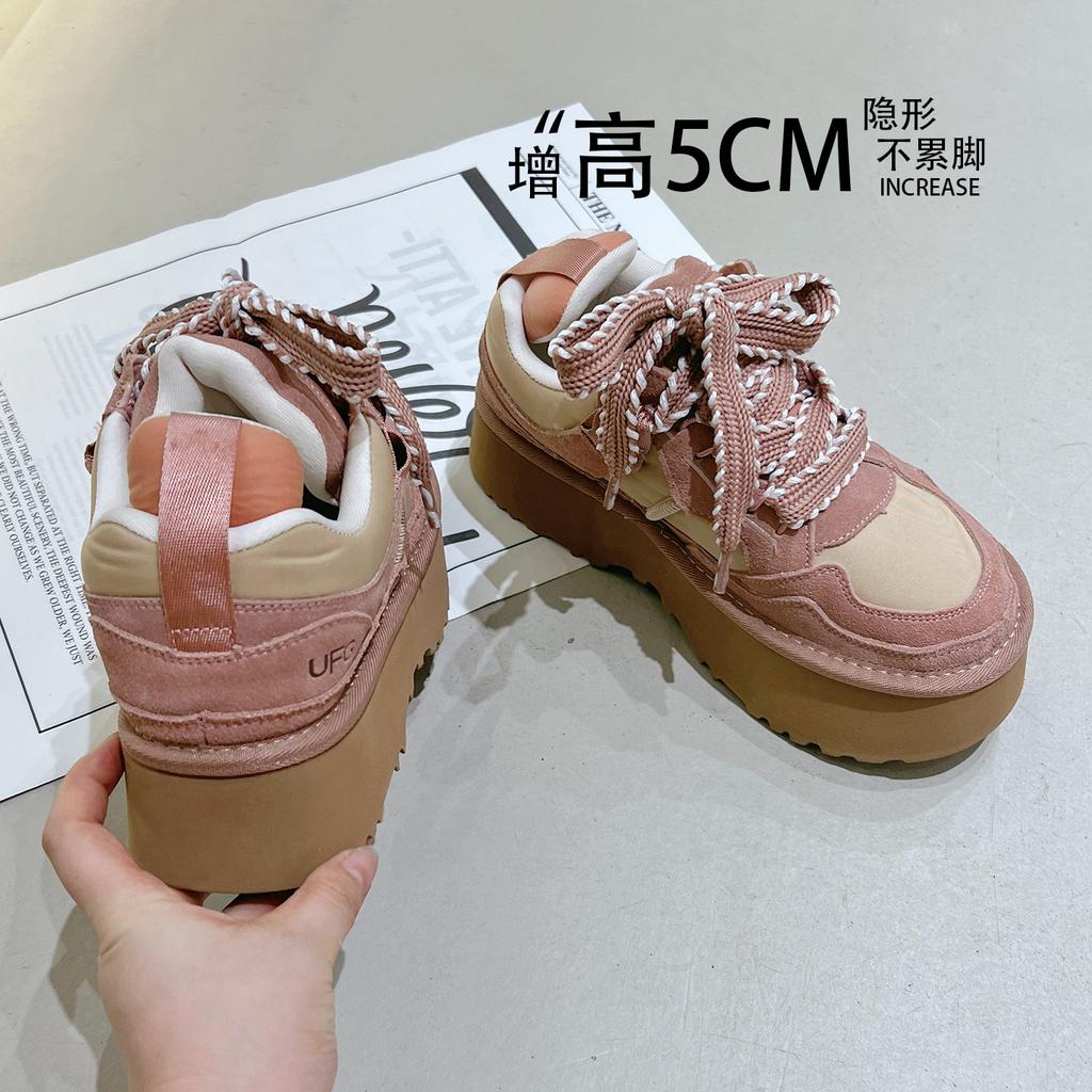 Женские туфли на толстой подошве кожаные осенне-зимние новые ретро увеличивающие высоту маффины повседневные спортивные туфли