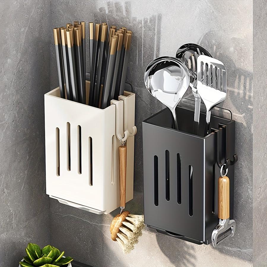 1pc Wall Mounted Chopstick Holder for Home Kitchen Sink Chopsticks, Spoons and Cutlery Organizer, No Need To Drill Holes for Draining Chopsticks Tubes