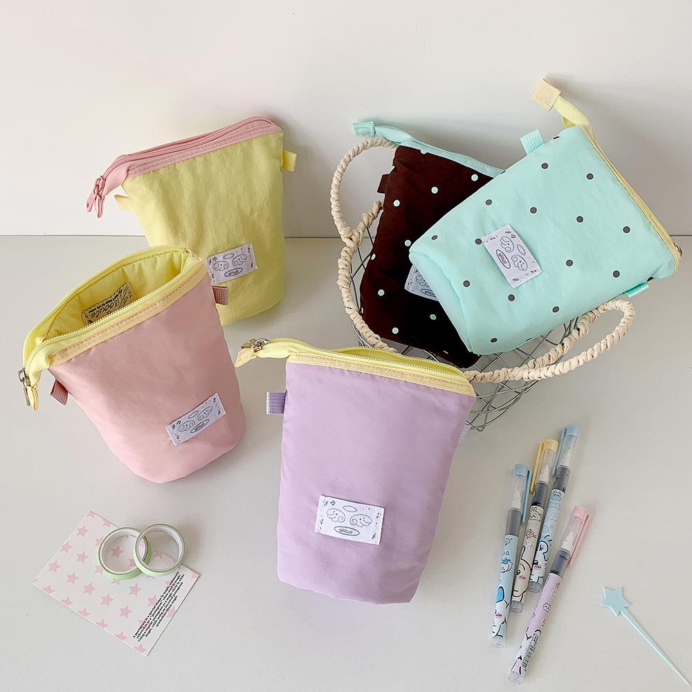 Korean Girl Round Dot Stationery Bag Pencil Case Desktop Pen Holder Zipper Coin Purse Coin Pouch Kids Cute Purse Makeup Bag